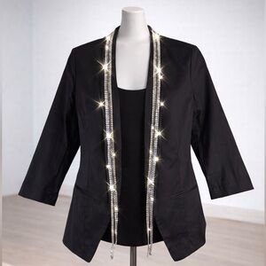 Rock & Republic Rhinestone lined Black Blazer Size 8 jacket bling sparkle